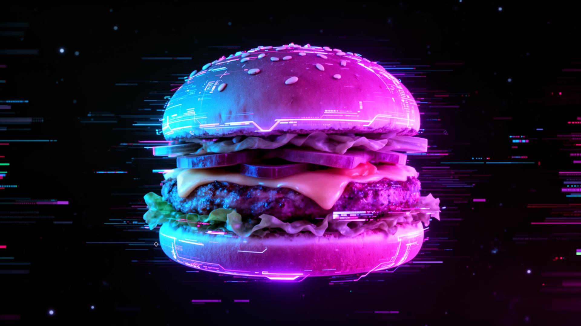 GLITCH Burger neon hero
